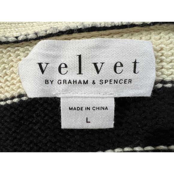 VELVET GRAHAM SPENCER WMNS LARGE ELODIE STRIPE CARDIGAN SWEATER BLACK CREAM NEW - Picture 4 of 14